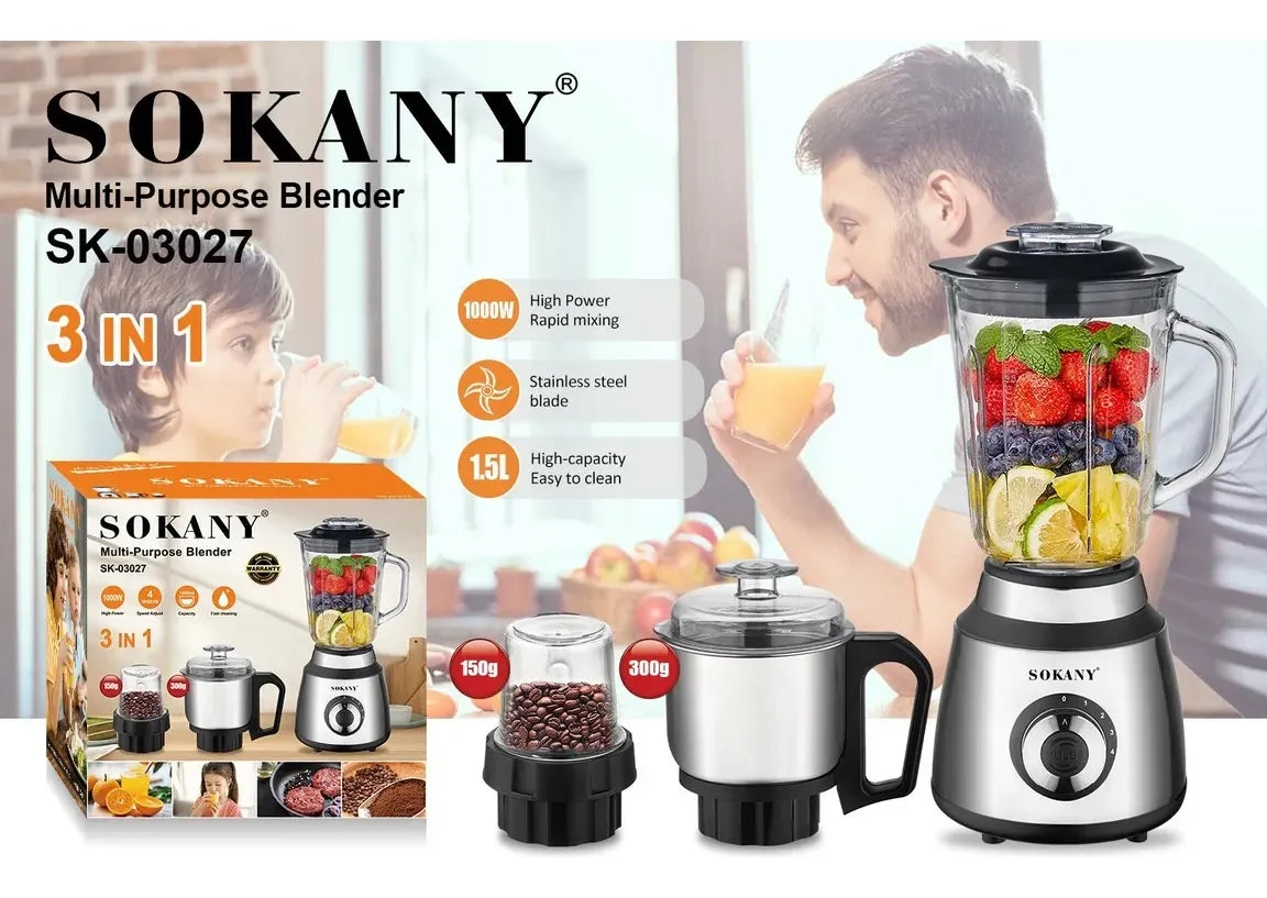 Licuadora Sokany 3 En 1 Multifuncional 1000w 1.5l Sk-03027