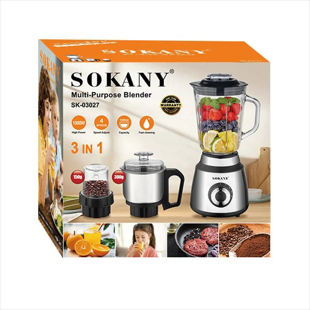 Licuadora Sokany 3 En 1 Multifuncional 1000w 1.5l Sk-03027